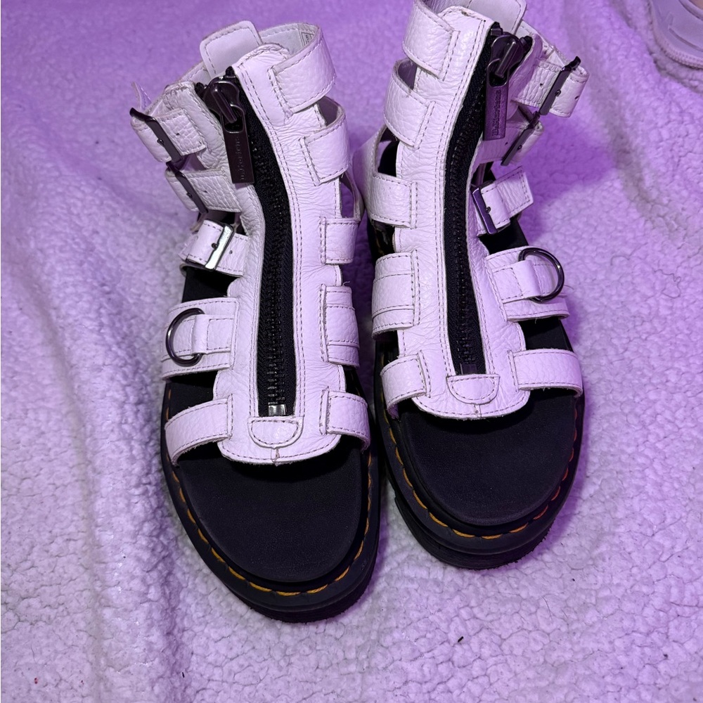 Dr. Martens White Gladiator Sandals with Black Soles